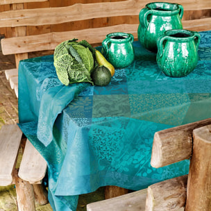 Set pur coton enduit motif jacquard Mille rameaux emeraude