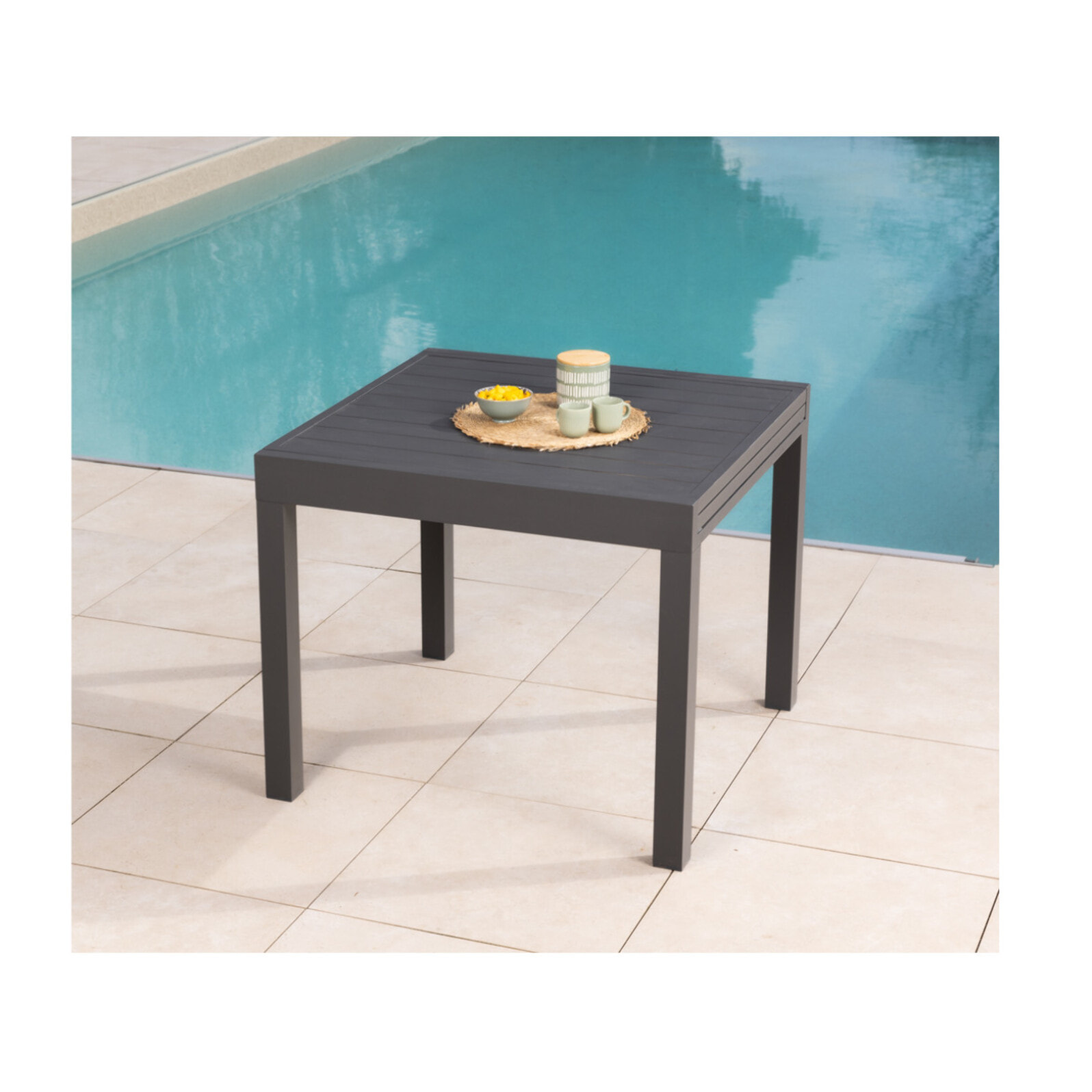 HONFLEUR BEZIERS - Ensemble table et chaises de jardin  - Gris anthracite et Lin
