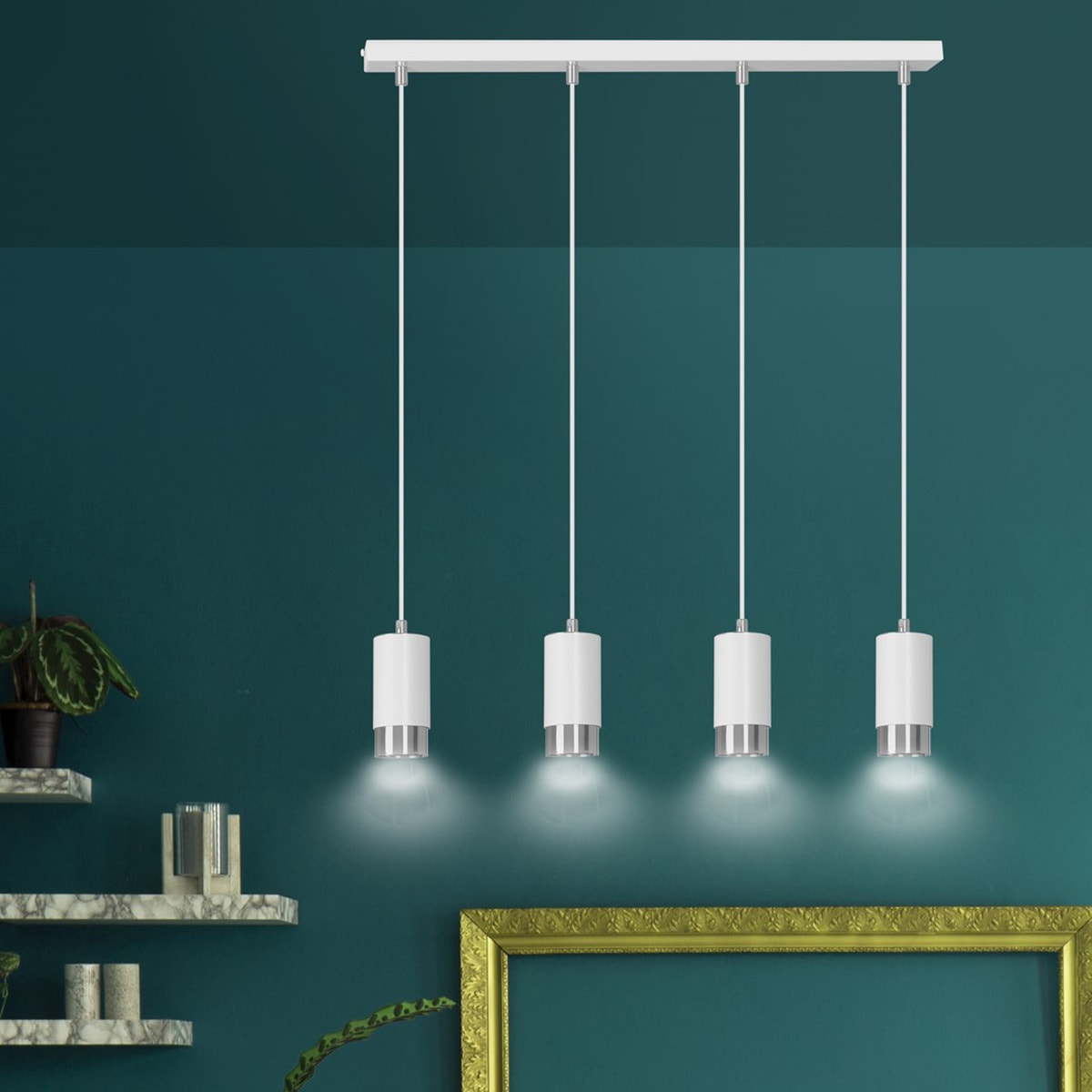 Lampada a sospensione FUMIKO in acciaio bianco e cromo