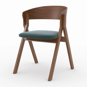 Chaise en bois d'hévéa et tissu vert chiné - Héloïse