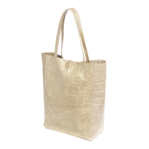 Sefora Bolso Shopper Mujer.Piel auténtica Gamuza Grabado Cocodrilo Grande