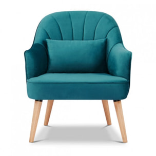 Fauteuil crapaud matelassé en velours avec 1 coussin - 2 coloris - SHELL