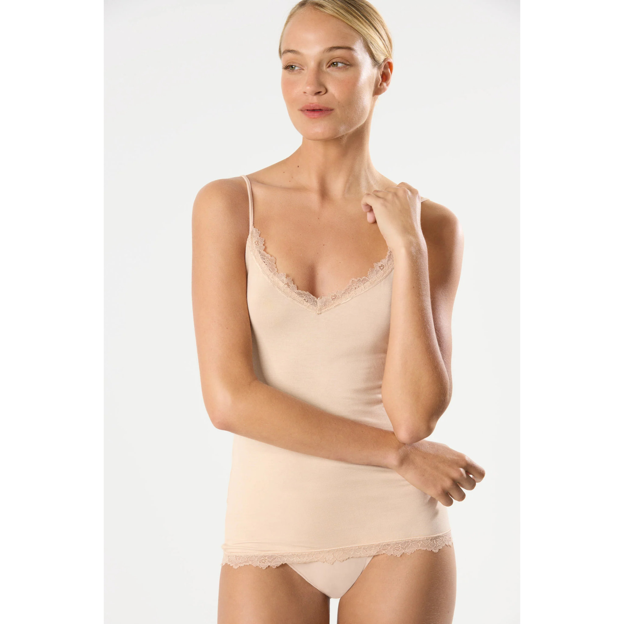 Canottiera con spalline in bambù beige