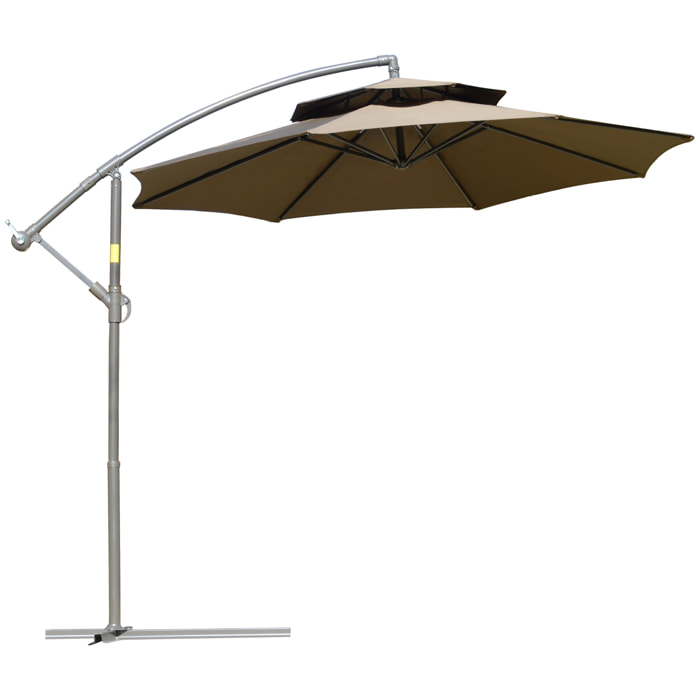 Parasol déporté octogonal inclinable manivelle Ø 2,65 x 2,45H m acier époxy polyester marron