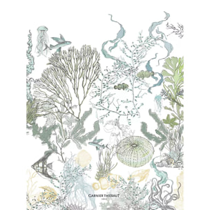 Torchon lin & coton lavé 190 g/m² imprimé blanc bleu vert Balade marine verde