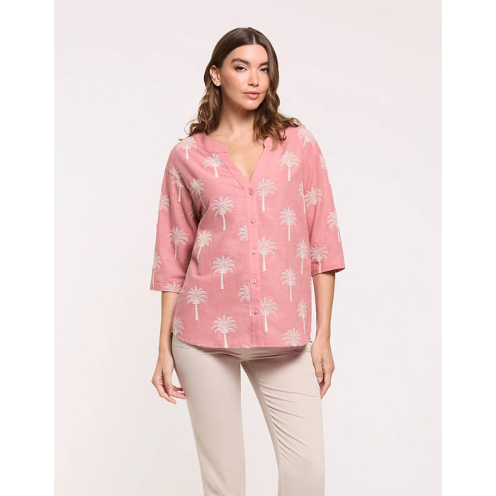 Camisa Estampado Bordado Rosa - Australis