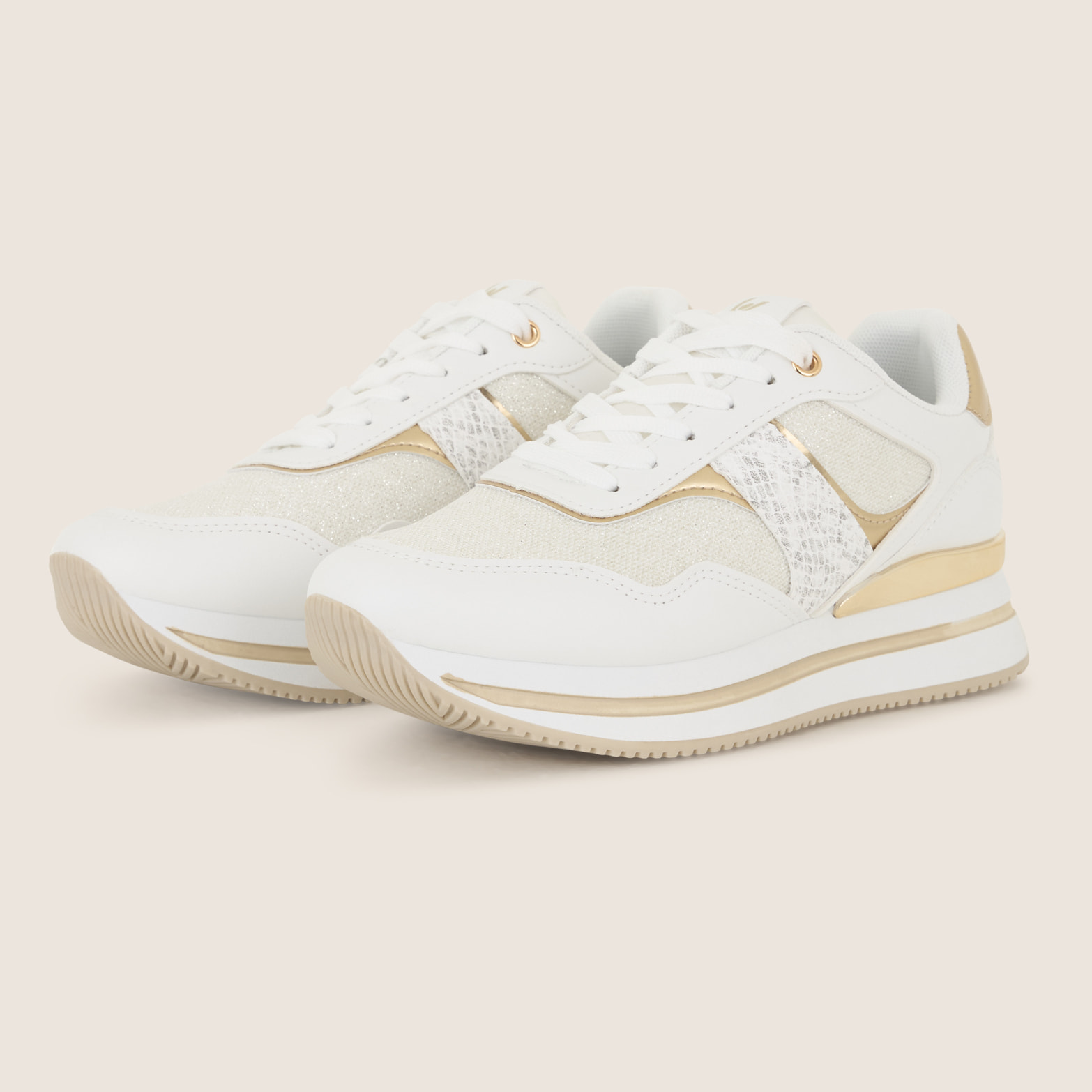 Sneaker glitter con inserti snake e soletta in Memory Foam