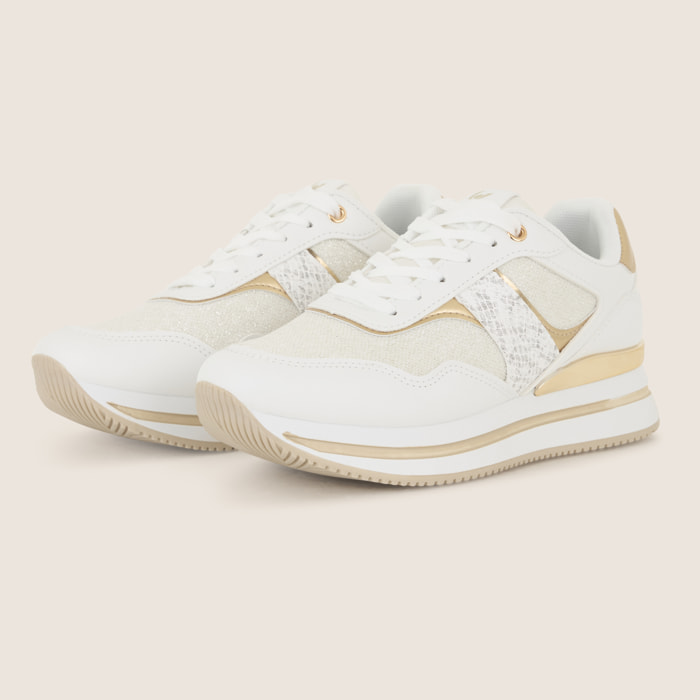 Sneaker glitter con inserti snake e soletta in Memory Foam