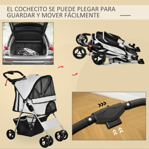 Cochecito para Mascotas Plegable Carrito para Perros con Toldo Ajustable Cesta de Almacenaje y Ruedas con Freno Tela Oxford Marco de Acero 75x46x94 cm Gris