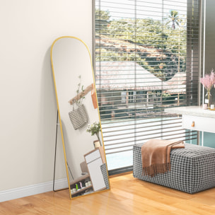 Espejo de Cuerpo Entero Espejo de Pie 50x170 cm Independiente o Pared con Marco de Aleación de Aluminio y Soporte para Sala Dormitorio Baño Dorado