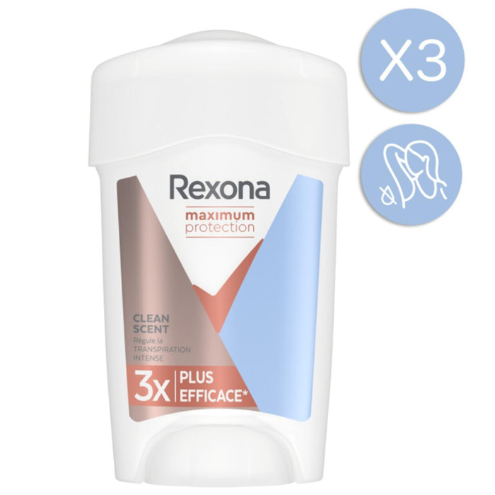 3 Déodorants REXONA Stick Anti-Transpirant Maximum Protection Clean Scent (Lot 3x45ml)