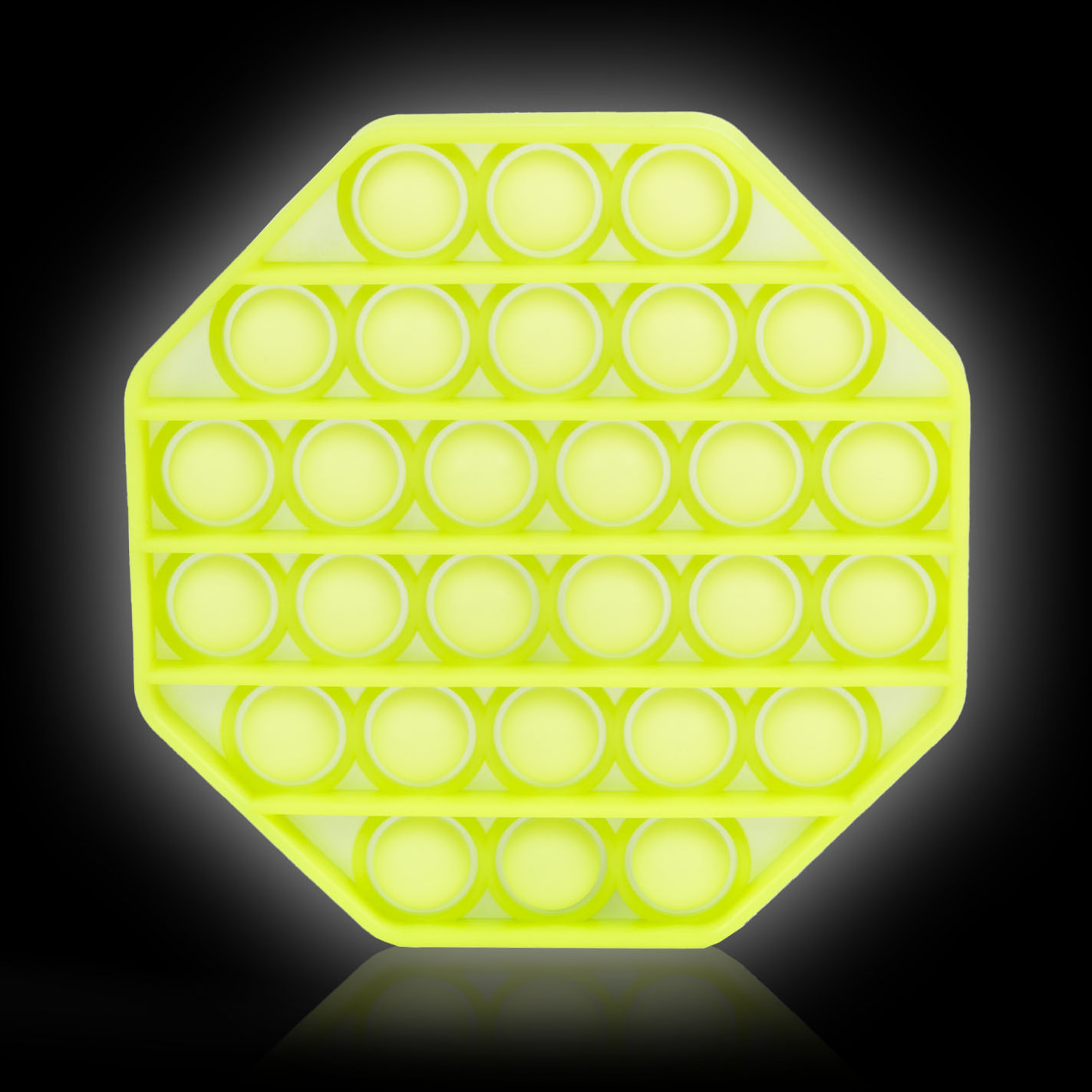 Bubble Pop It Glow giocattolo sensibile antistress, bolle di silicone da spremere e premere. Design ottagonale fluorescente, si illumina al buio.