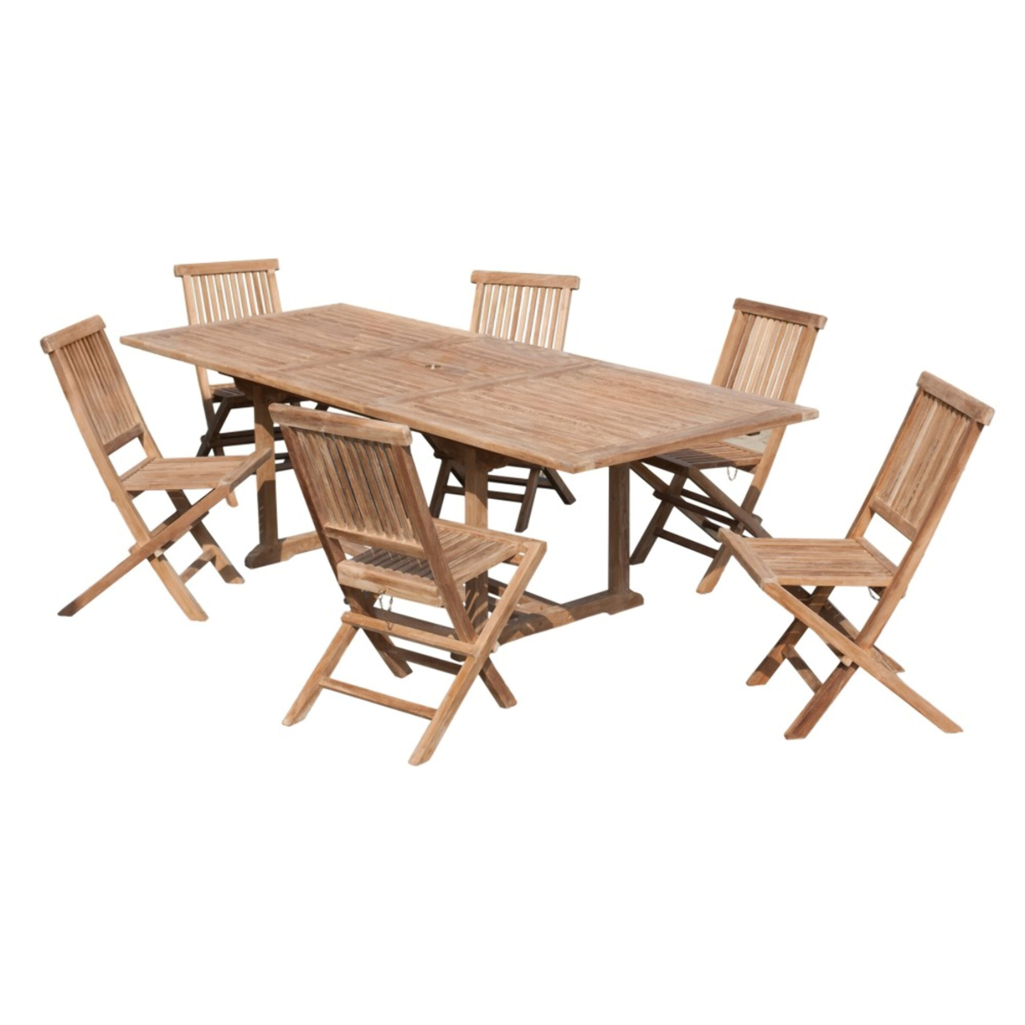 FUN - SALON DE JARDIN EN BOIS TECK 8/10 pers - Ensemble de jardin -1 Table rectangulaire extensible 180*240/100 cm et 6 chai