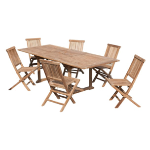 FUN - SALON DE JARDIN EN BOIS TECK 8/10 pers - Ensemble de jardin -1 Table rectangulaire extensible 180*240/100 cm et 6 chai