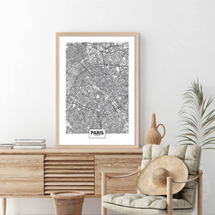 Affiche graphique paris france Affiche + cadre en bois - Chêne