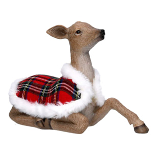 Renna in resina con mantello scozzese naturale cm29x9,6h18