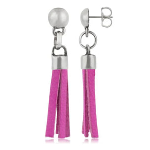 Pendiente plata fleco piel fuschia