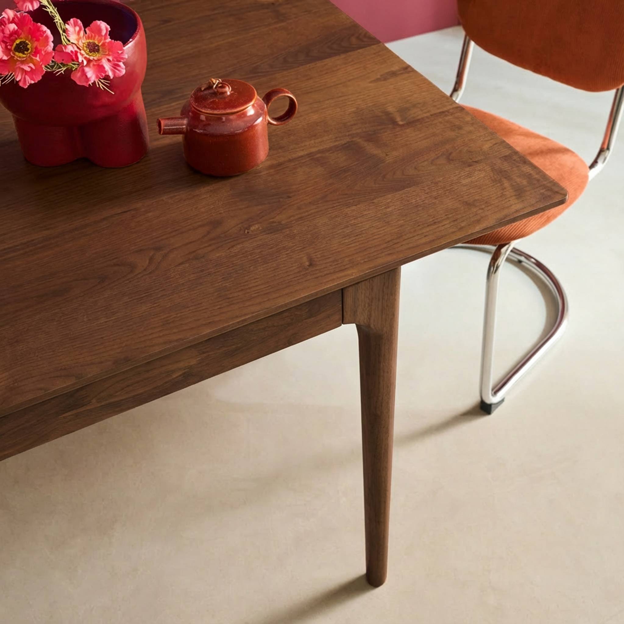 Table à manger rectangulaire extensible bois d'hévéa et placage frêne 6-8 places ELENA