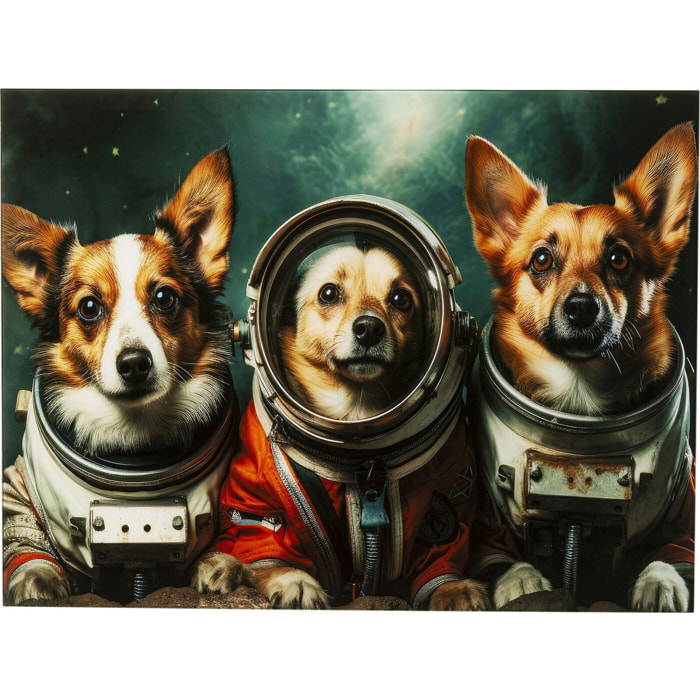 Tableau en verre chiens astronautes 80x60cm Kare Design