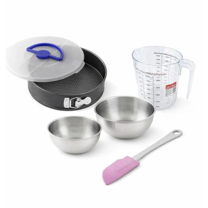 Set pâtisserie avec moule à manqué 26 cm, 2 bols à mixer, verre mesureur et spatule Zenker