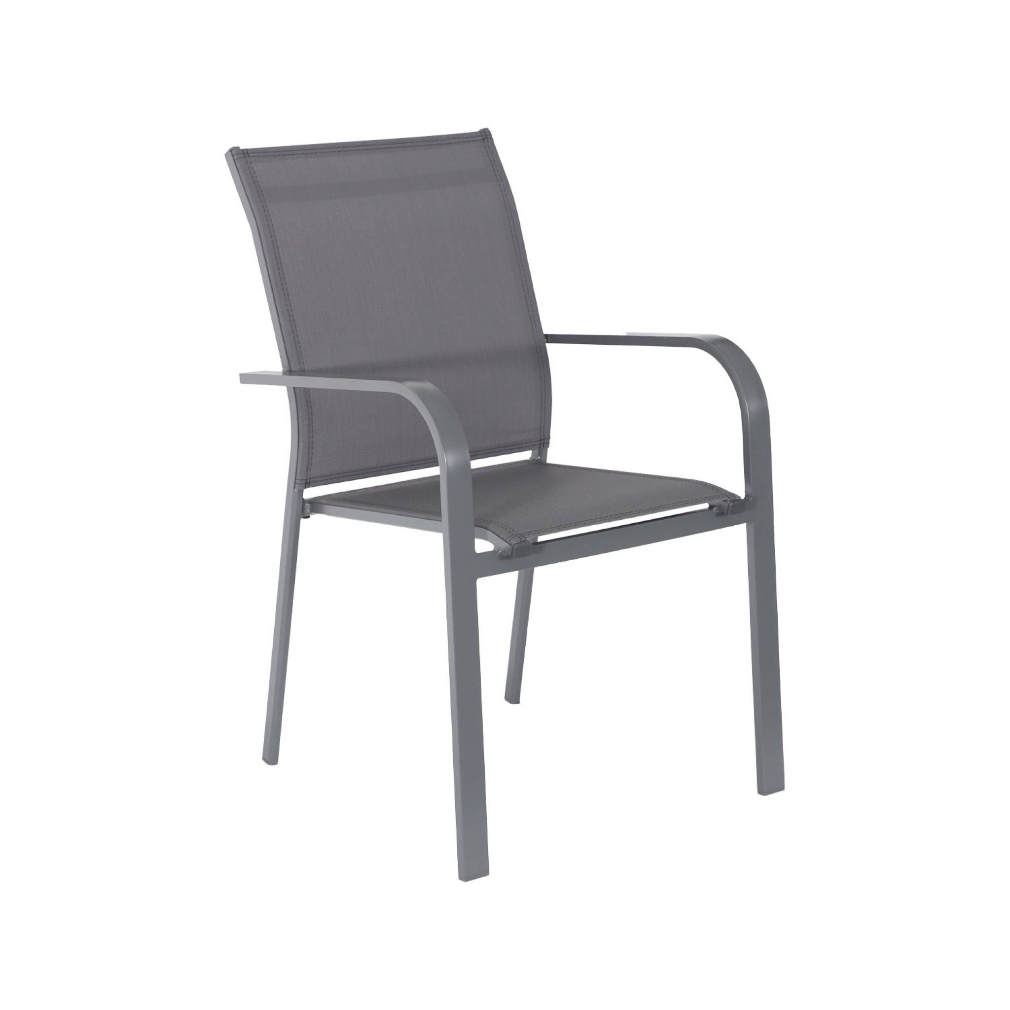 Lot de 2 fauteuils de jardin BUFFALO empilables aluminium et textilene anthracite. 64.5 x 45.5 x 89.5 cm