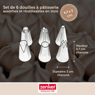 Lot de 6 douilles à pâtisserie en inox grand modèle Zenker Smart Pastry