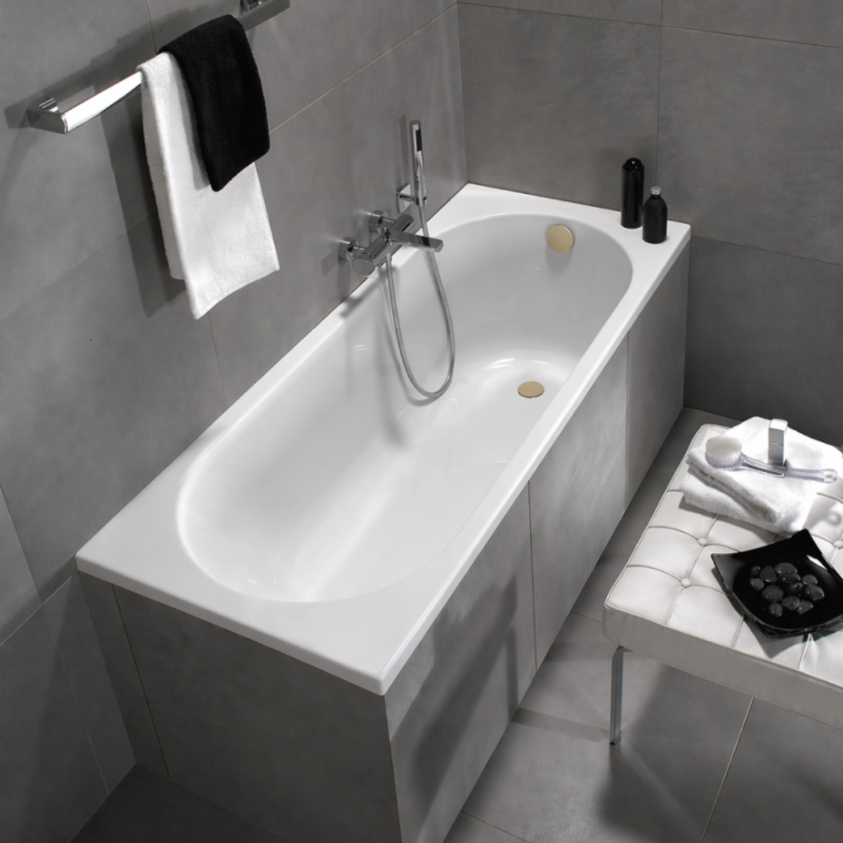 Baignoire droite 160 x 70 VILLEROY & BOCH O.Novo + Pieds + Vidage WIRQUIN doré