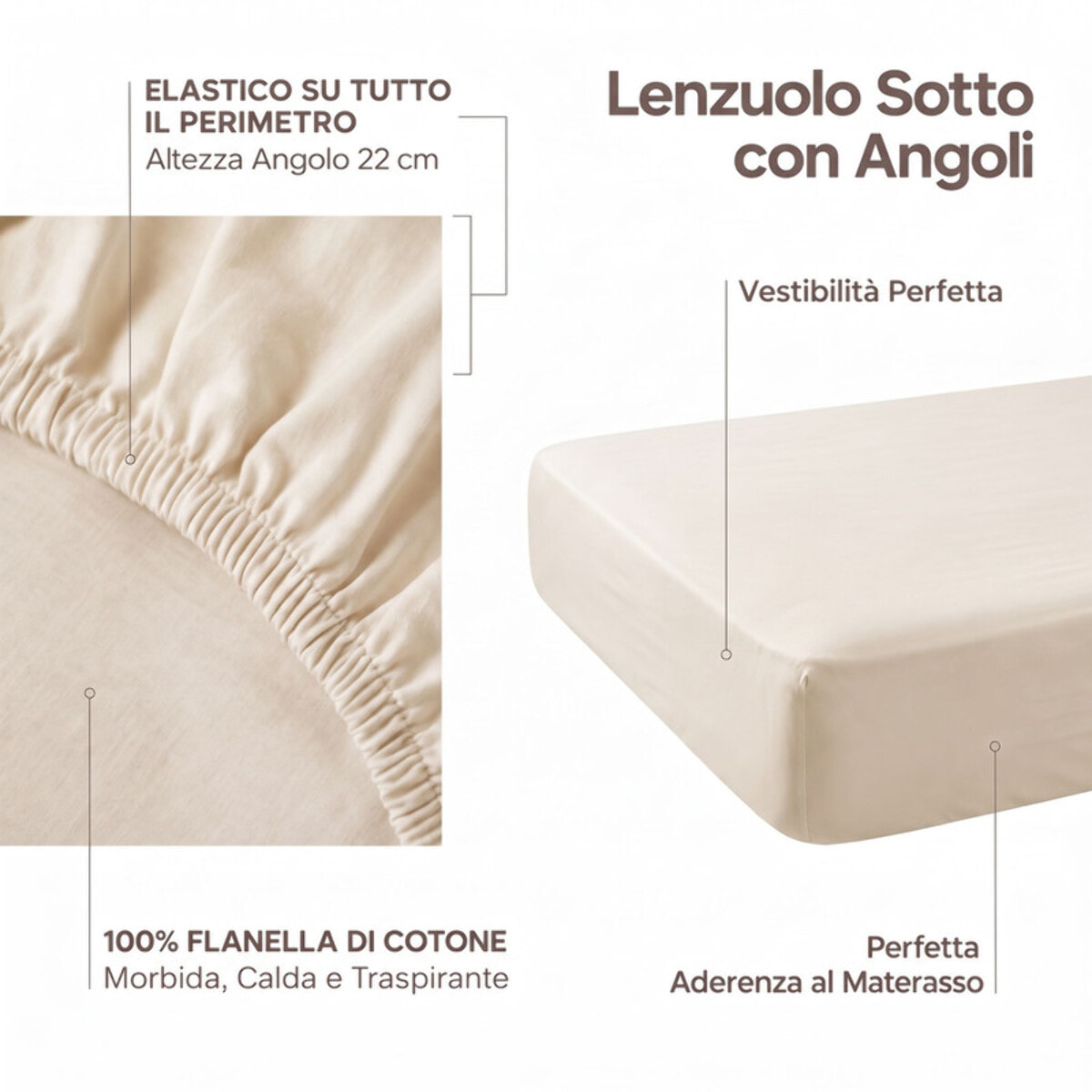 Lenzuolo sotto con angoli in flanella - Crema