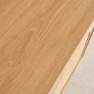 Buffet décor bois et cannage 3 portes teinte naturelle 120 x 40 x 75 cm - Judith