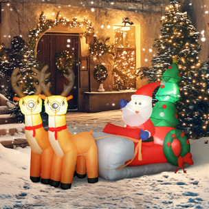 Traîneau Père Noël gonflable LED avec 2 rennes - matériel fixation et souffleur inclus - polyester