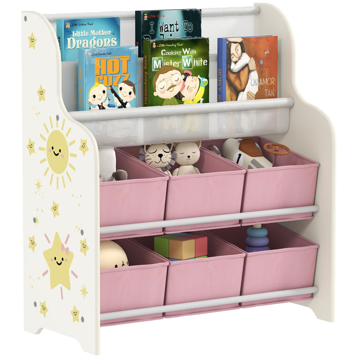 Estantería Infantil para Juguetes, con 6 Cajas Extraíbles de Tela no Tejida, Organizador de Juguetes con 2 Estantes, para Habitación Infantil, Sala de Juegos, Guardería, 63x30x71 cm, Rosa