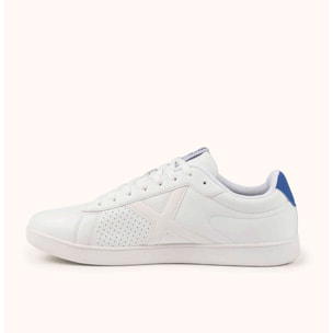 MUNICH OPEN 02 Zapatilla Minimalista Urbana en Piel Blanca con Detalle Azul