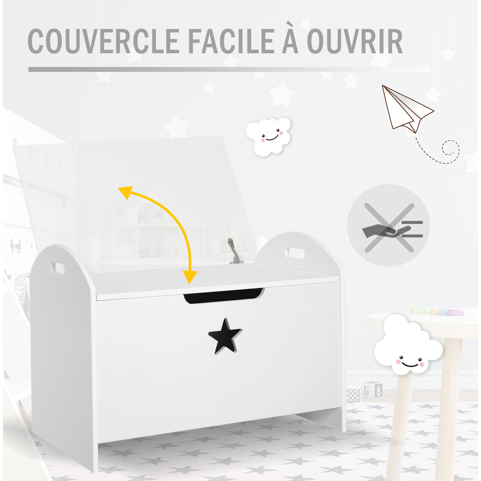 HOMCOM Coffre malle de rangement coffre à jouets dim. 62L x 40l x 46H cm MDF blanc