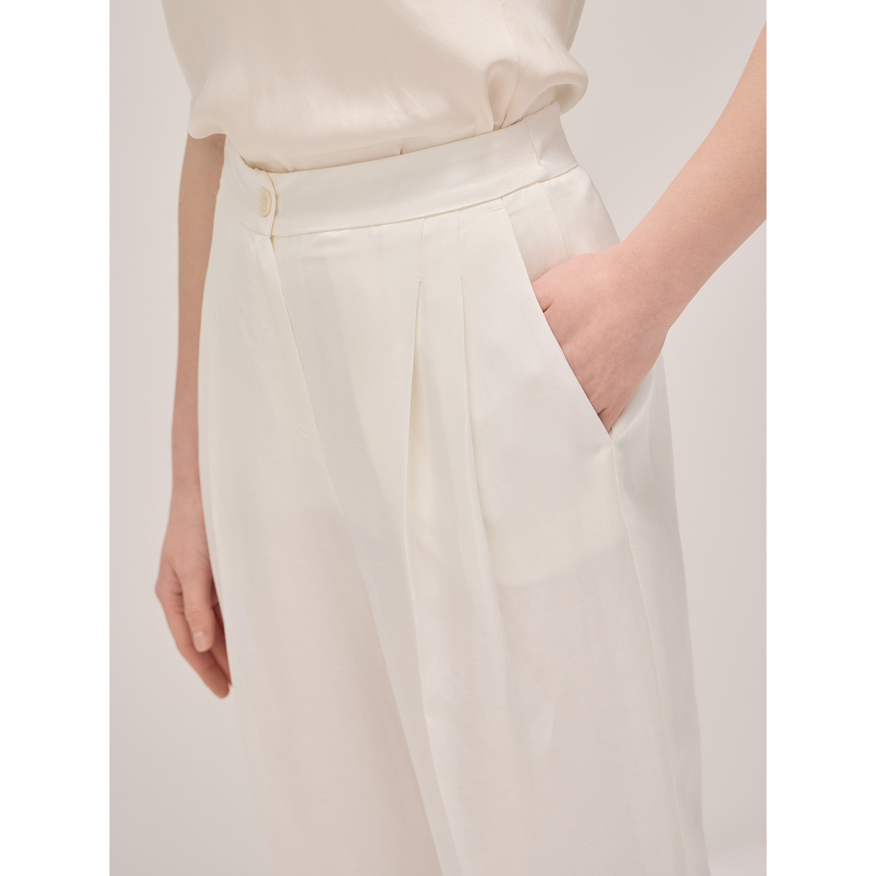 Oltre - Pantaloni wide leg misto lino - Bianco