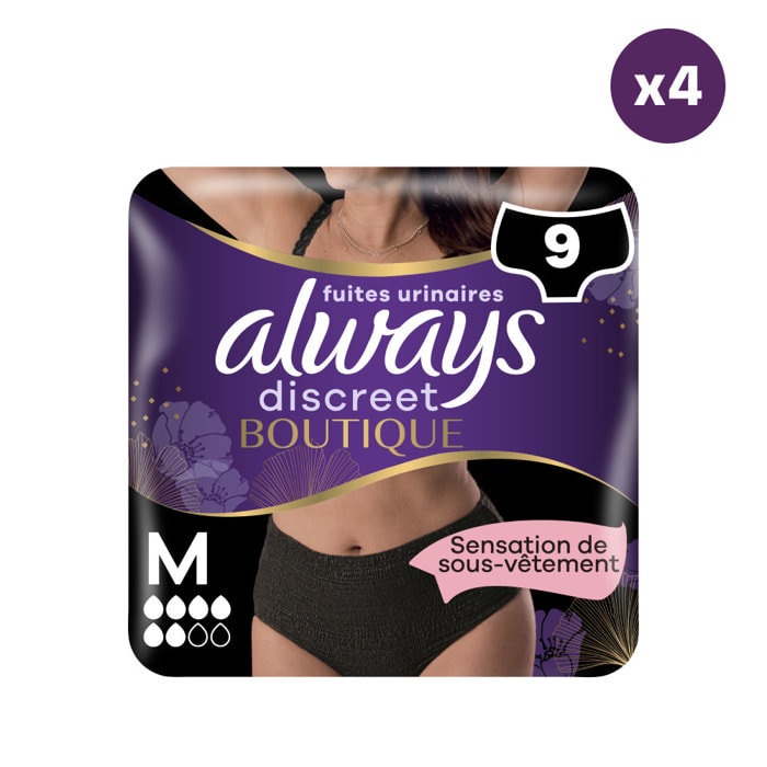 4x9 Culottes pour Fuites Urinaires Always Discreet Boutique - Taille M - Noires