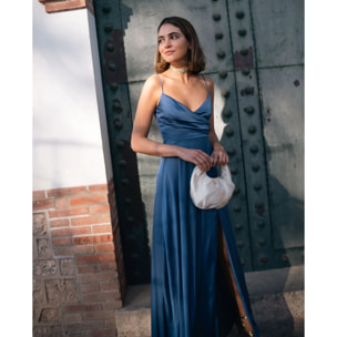 Vestido largo princesa de tirantes con escote drapeado