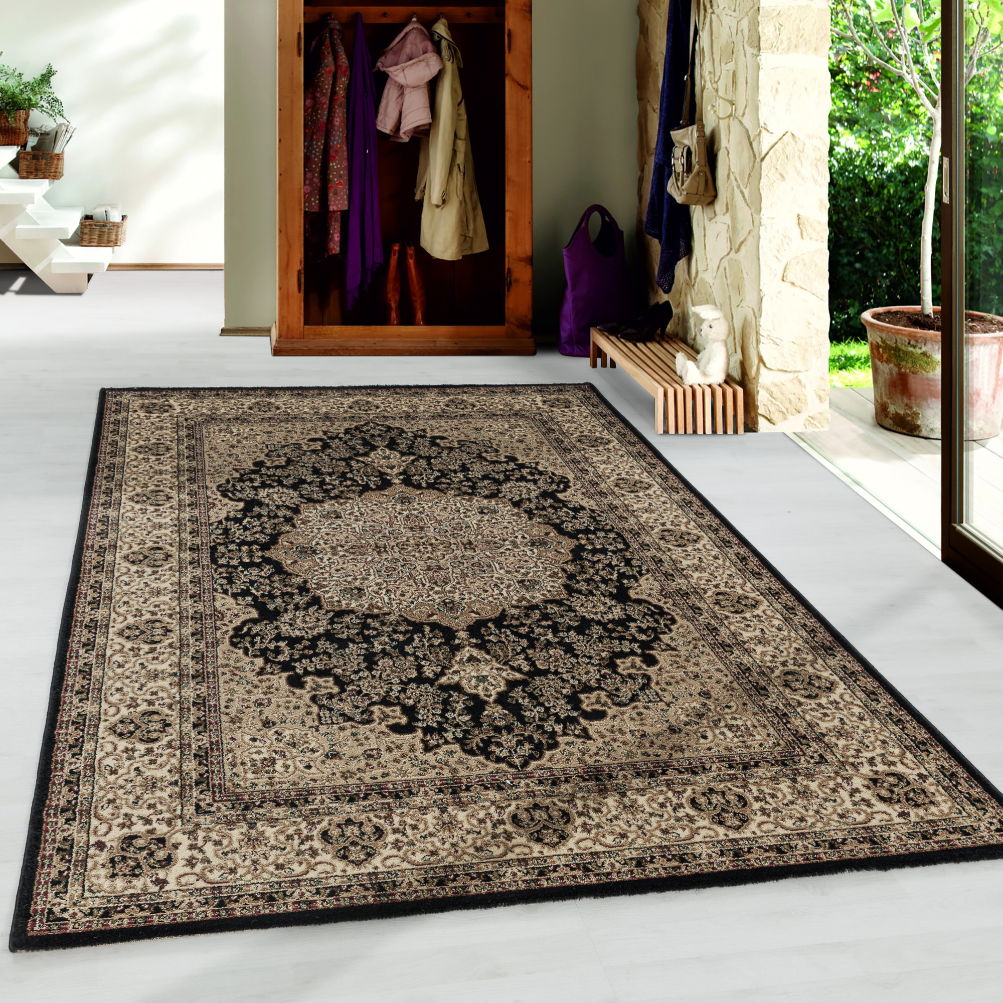TANGER - Tapis classique à motif vintage Noir