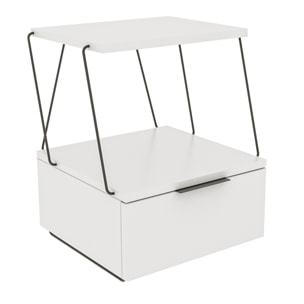 Mesita de noche en melamina con cajón y estante superior color Blanco 42x52x41cm