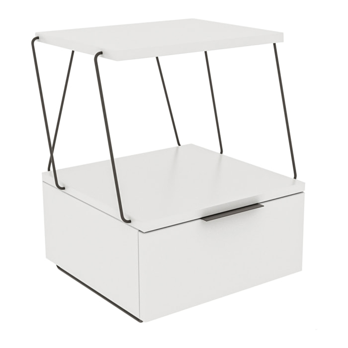 Mesita de noche en melamina con cajón y estante superior color Blanco 42x52x41cm