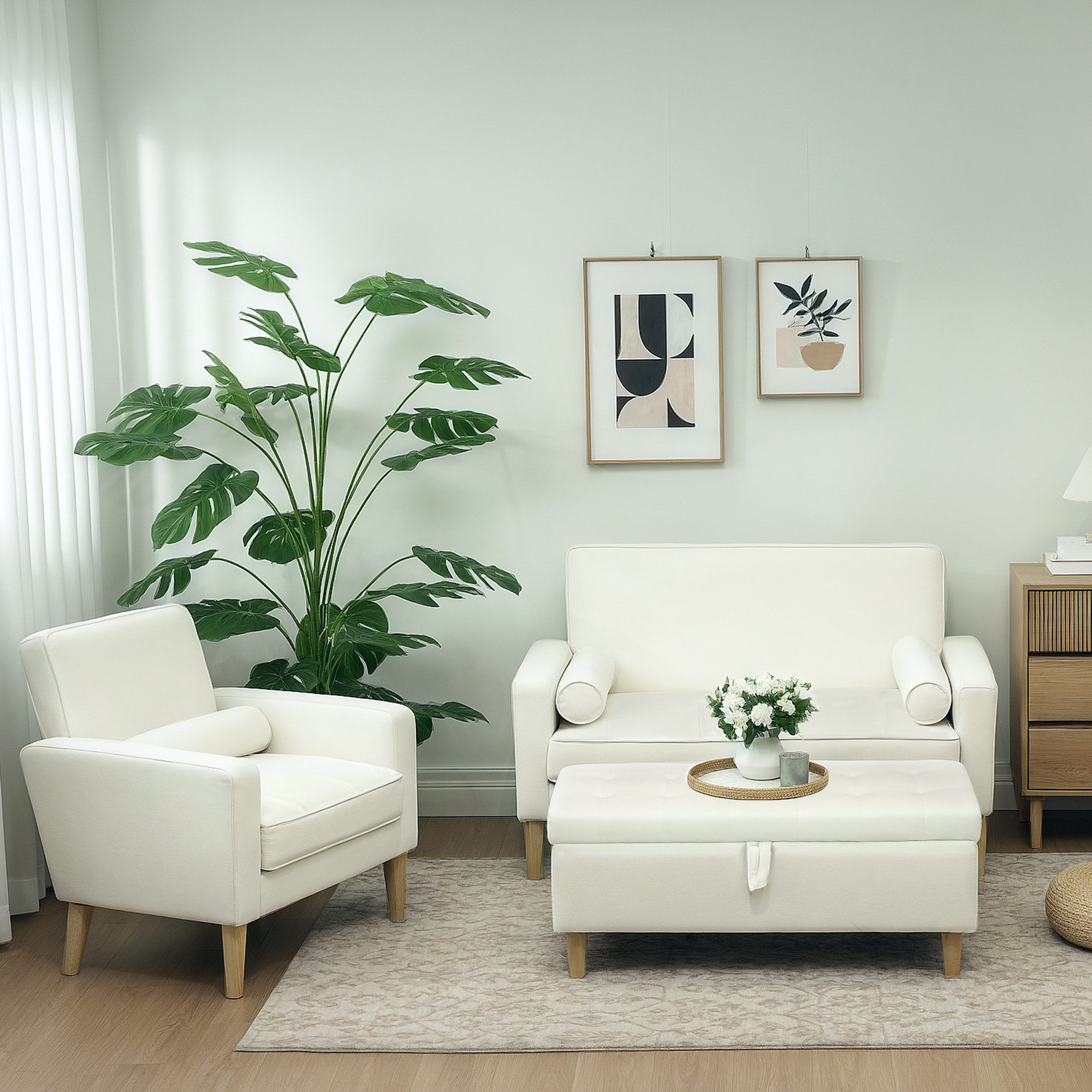 Puff Almacenaje Baúl Tapizado de Terciopelo 100x50x43 cm con Patas de Madera Capacidad 71L Soporta 240 kg Banco Almacenaje para Dormitorio Pasillo Salón Blanco Crema