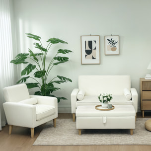 Puff Almacenaje Baúl Tapizado de Terciopelo 100x50x43 cm con Patas de Madera Capacidad 71L Soporta 240 kg Banco Almacenaje para Dormitorio Pasillo Salón Blanco Crema