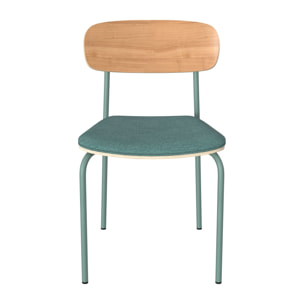 Lot de 2 chaises en bois clair et tissu bleu canard - Alba