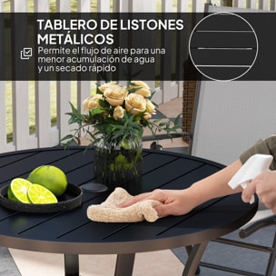 Mesa de Jardín Exterior con Orificio para Sombrilla Mesa de Comedor Exterior Redonda con Encimera de Metal Estante Inferior y Estructura de Acero para Patio Terraza Ø90x73 cm Negro