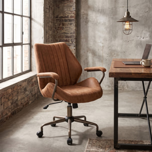 Havana - Sedia Da Ufficio 45x92x37 cm Poltrona Industrial Chic in Camoscio Suade Base a Stella in Bronzo Spazzolato