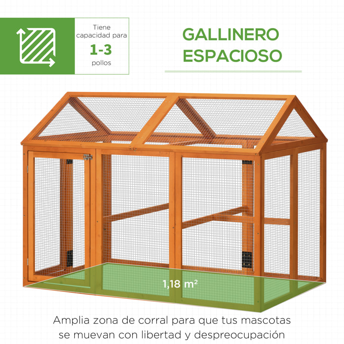 Gallinero para Exterior 140x88,5x106 cm Gallinero para 1-3 Gallinas con 3 Perchas Marco de Madera y 2 Puertas con Cierre para Patio Madera Natural