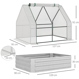 Invernadero Jardín 127x95x92 cm con Arriate de Acero Ventana Cubierta PE Blanco