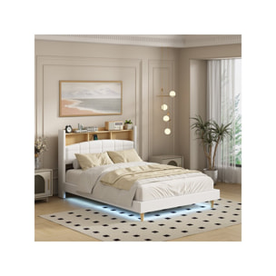 Lit double led avec rangement tête de lit "Sarah" - 140 x 190 cm - Blanc