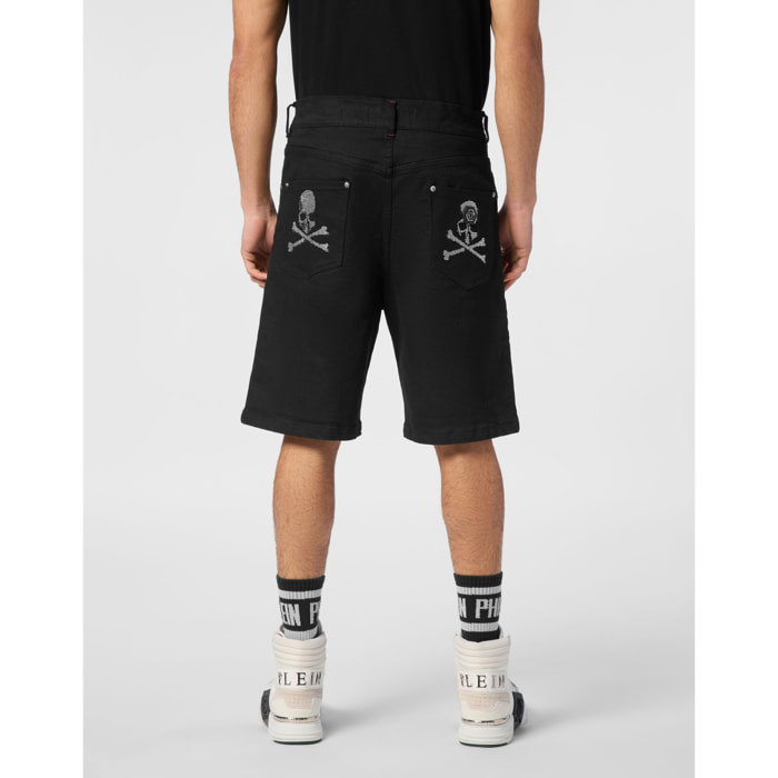 PHILIPP PLEIN DENIM SHORTS SKULL