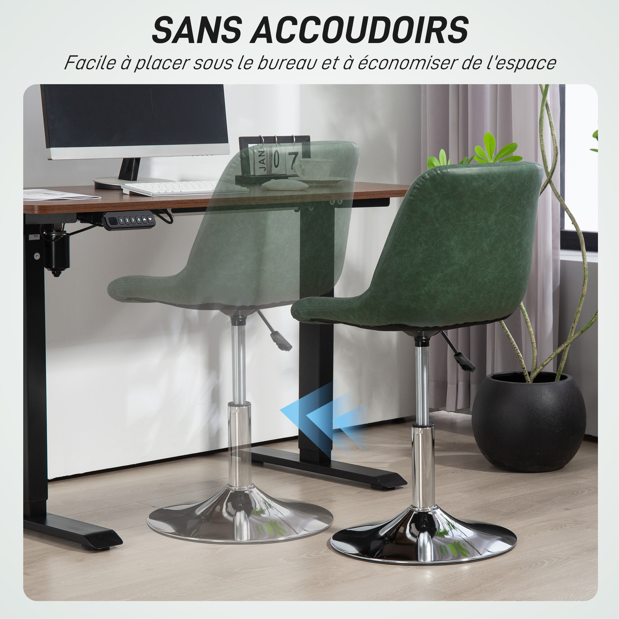 Chaise de bureau design Chesterfield capitonné revêtement synthétique vert vieilli avec surpiqûres