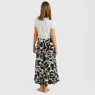 Falda midi viscosa bambula Teudis Beige - Negro